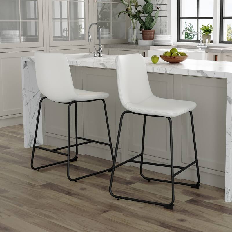 Modern Simple PU Bar Stools Set of 2 with Backrest Footstool with Soft PU Leather Seat for Home, Bar