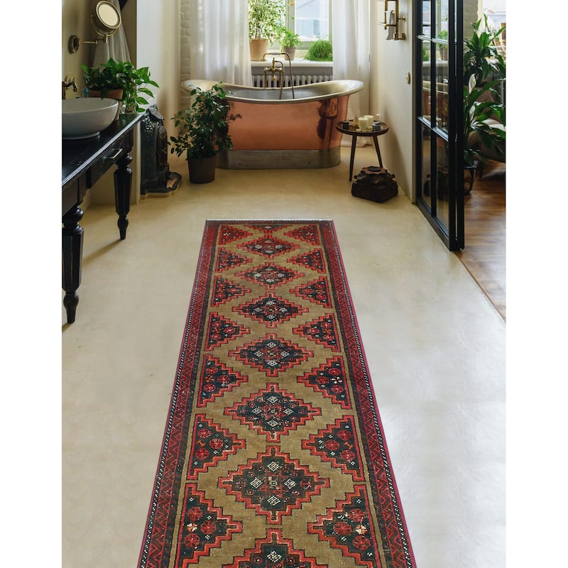 Fine Vintage Distressed Eyup Lt. Brown /Red Runner - 2'6" x 9'5"