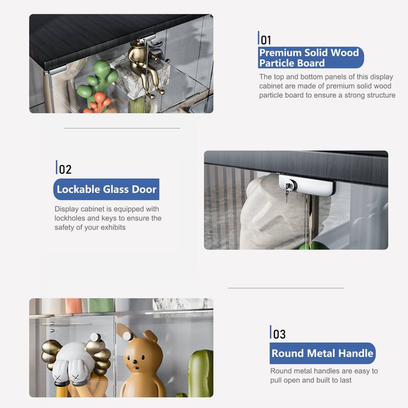 Glass Display Cabinet with Doors & Locks, Acrylic Shelves, Floor Standing Storage Showcase for Home or Office
