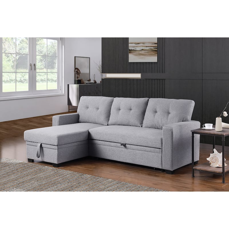 Upholstered Pull Out Sectional Sofa With Chaise For Living Room - Light Gray