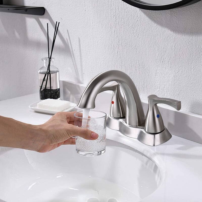 Proox Lead-Free Modern Double Handle Centerset Bathroom Faucet w/ Pop Up Drain Assembly