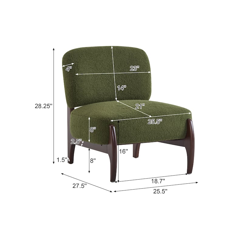 25.5" Modern Boucle Lounge Chair with Solid Wood Frame, Living Room Accent Chair Stylish Armless Side Chair for Bedroom, Office