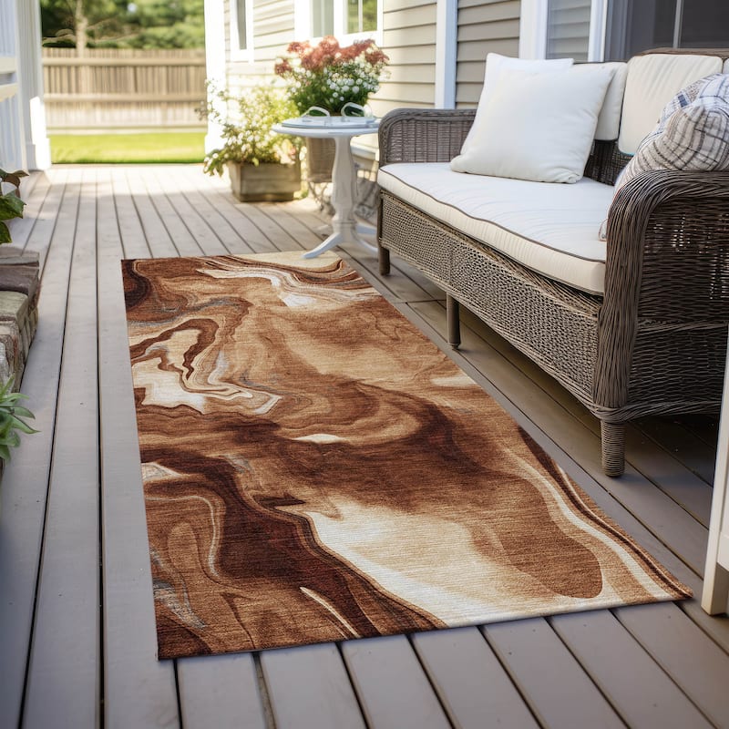 Machine Washable Indoor/ Outdoor Chantille Abstract Motion Rug - Paprika - 2'3" x 7'6"