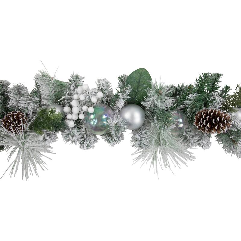 6' Flocked Pine Artificial Christmas Garland with Iridescent Ornaments Unlit