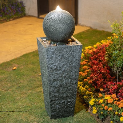 Glitzhome 40.25"H Floating Pedestal Sphere Oversized LED Polyresin Fountain with Pebbles