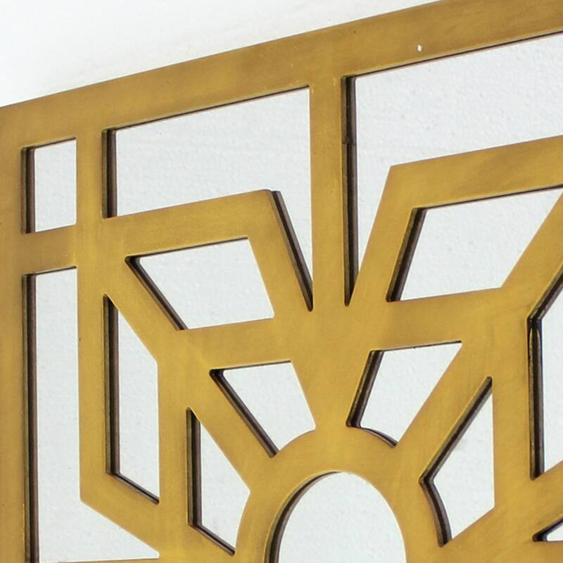 Mirrored Wall Decor Set of 2 with Wooden Floral Overlay on Top, Gold and Silver