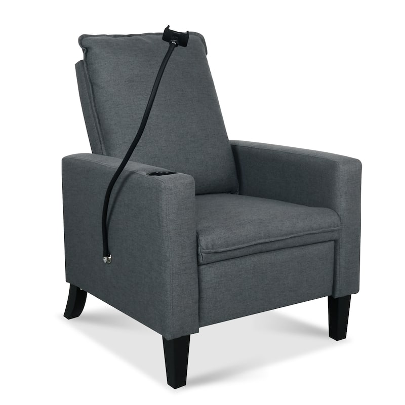 Push-Back Reclining Chair Adjustable Recliner Chair with Mobile Phone & Cup Holder, Modern Single Sofa Chair with Side Pockets