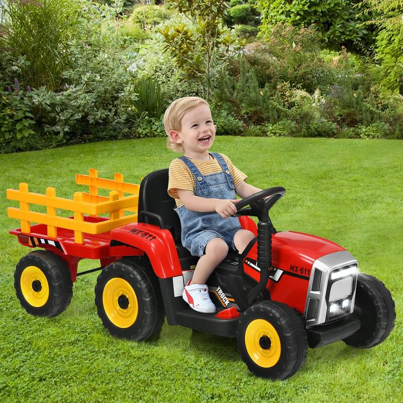 12V Rechargeable Battery Kids Ride-On Tractor with Trailer and Parental Remote Safety Belt - 53" x 20" x 20.5"