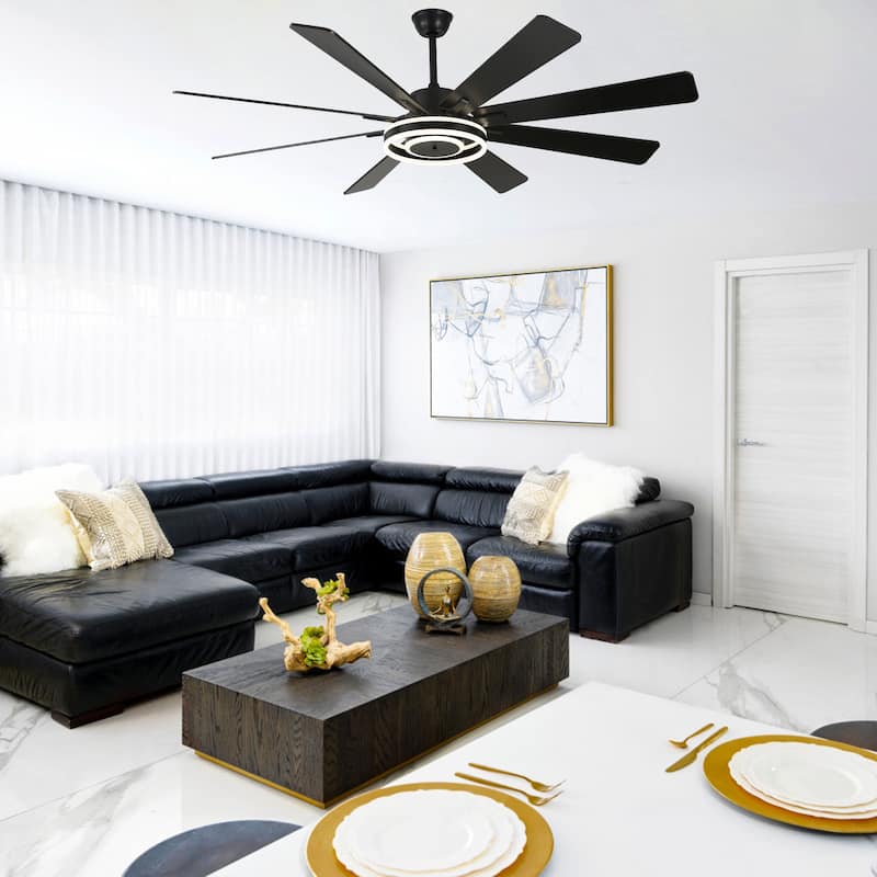 Cusp Barn 72" Modern LED Ceiling Fan with Lights and Remote, Reversible 6 Speeds Chandelier Ceiling Fan for Large Room