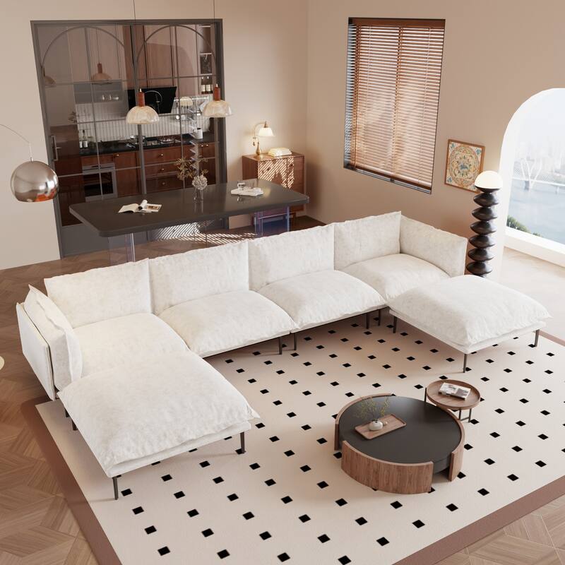147" U-Shaped Modular Sectional Sofa Couch for Living Room Chenille Cloud Couches 4 Seater with 2 Ottoman