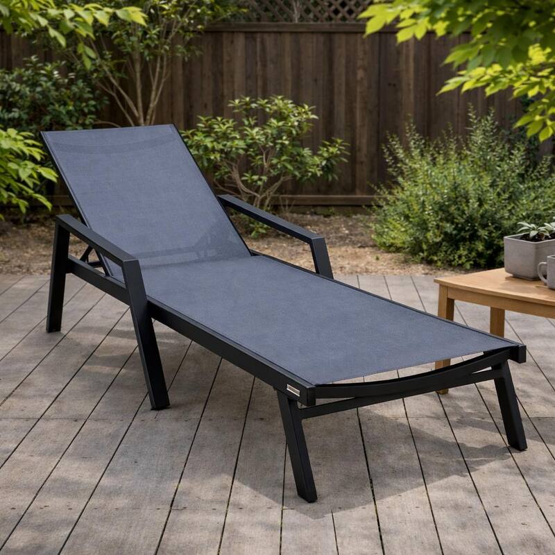 Marlin Outdoor Stackable Mesh Sun Chaise Lounge Chair with Arms and Adjustable Backrest for Pool, Beach, Patio, and Garden