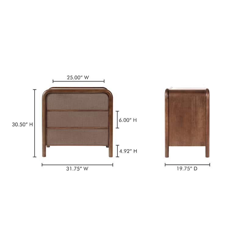NADAAL STUDIOS West Warm Brown Mango Wood and Tatami-Mat 3-Drawer Dresser
