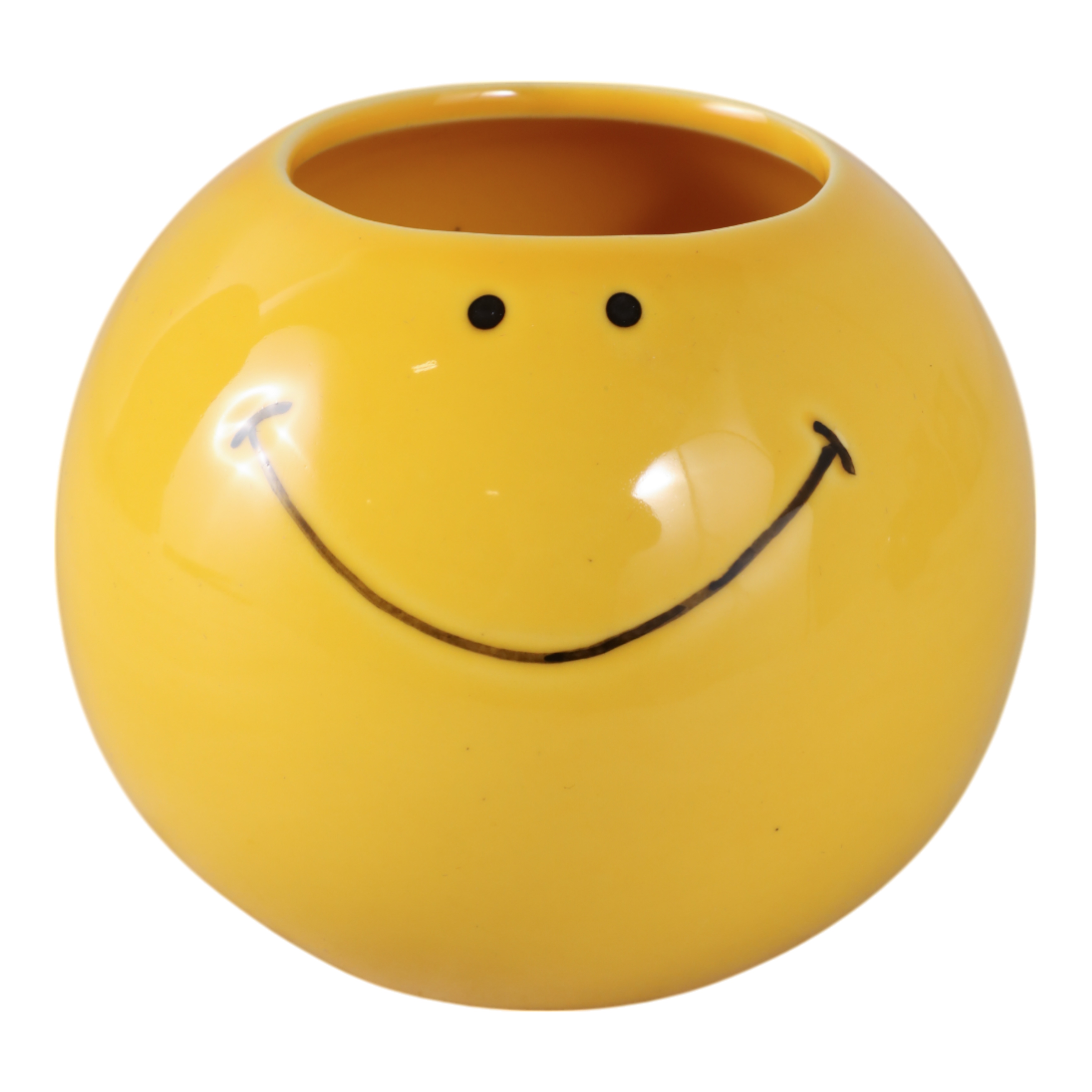 Chic Smiley Face Round Pencil Cup Storage - 4", Yellow & Black - 4.0"