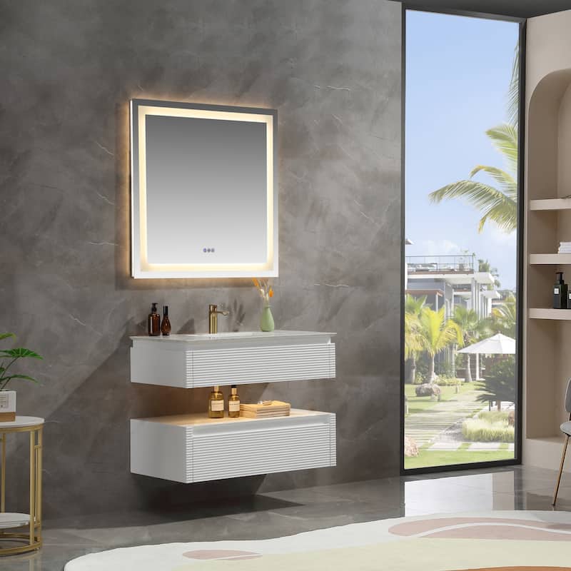 Modland 36''/48'' Floating Bathroom Vanity with ETL-Certified LED Lighting, Soft-Close Drawers & Waterproof, White