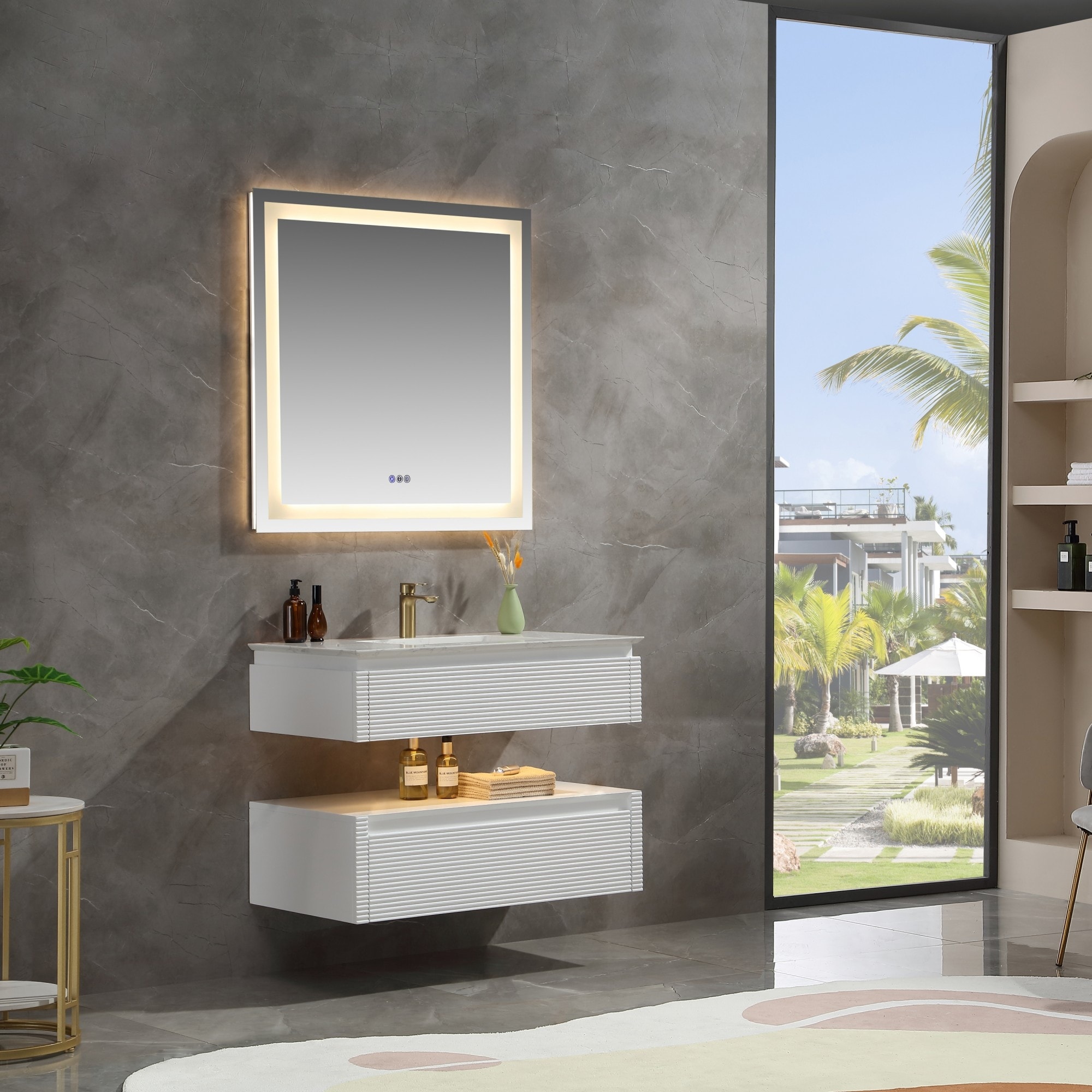36''/48'' Floating Bathroom Vanity with ETL-Certified LED Lighting, Soft-Close Drawers & Waterproof, White