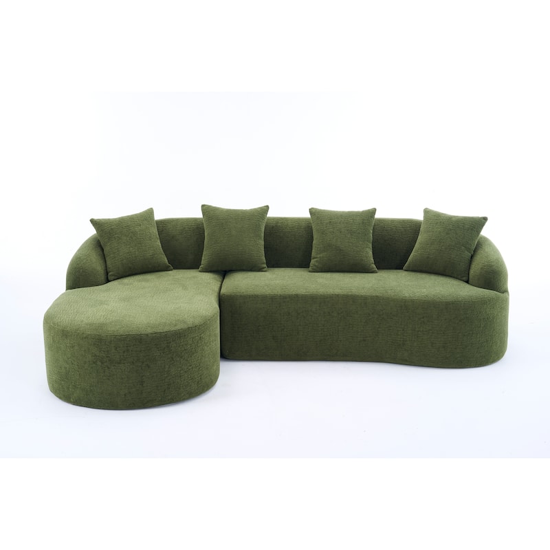 98.4" Chenille L-Shaped 3-Seater Sofa with Chaise Lounge and 4 Pillows