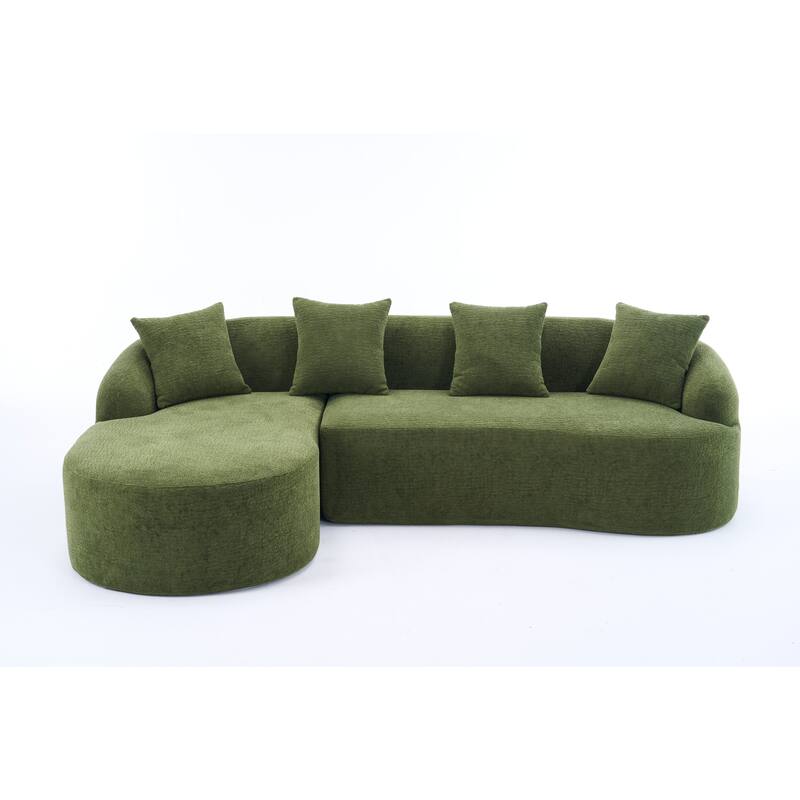 L-Shaped Sectional Sofa with Curved Chaise, Chenille Boneless Cloud Sofa, Modular 4-Seater Sofa with 4 Throw Pillows
