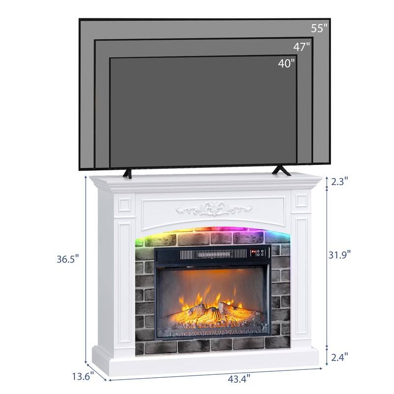 Farmhouse White 43'' TV Stand For Tvs Up To 55'' with 18'' Electric Fireplace