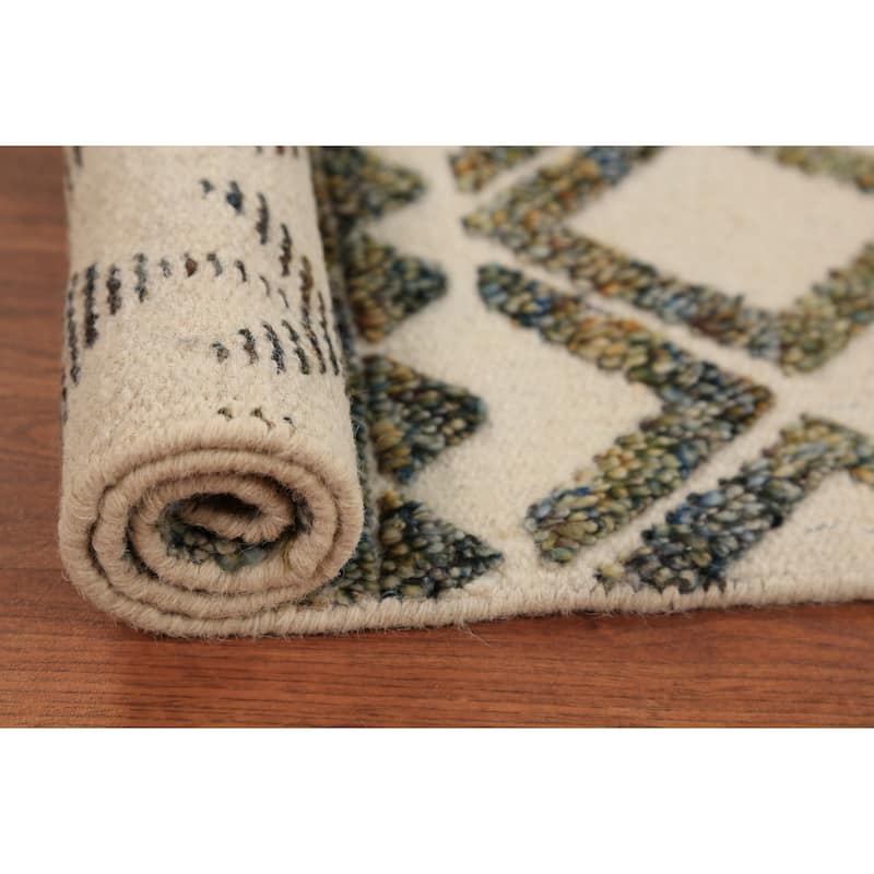 Geometric Moroccan Foyer Rug Handmade Beige Wool Carpet - 2'0"x 3'0"