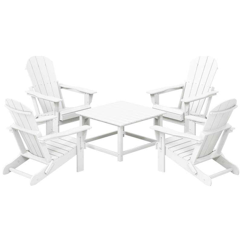 Laguna Outdoor 5-Piece Adirondack Chair With Square Coffee Table Conversation Set - White