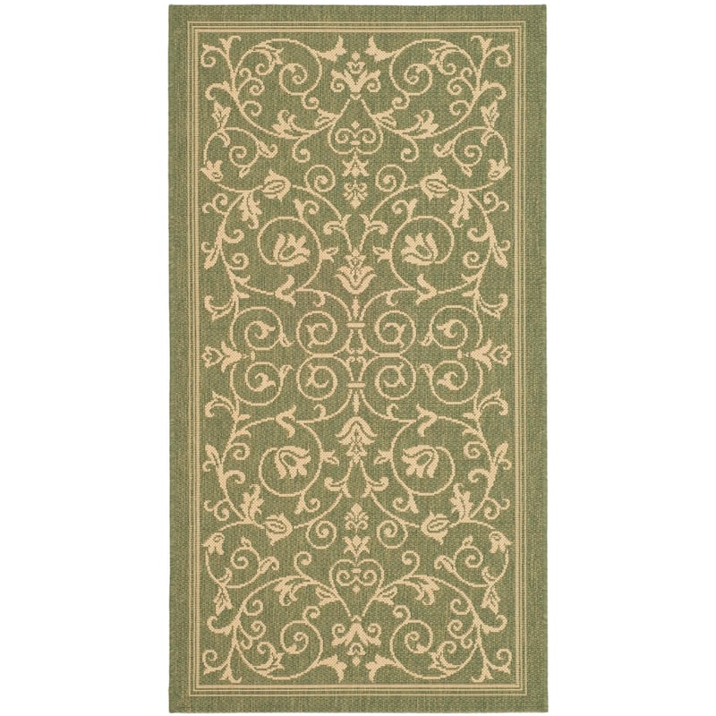 SAFAVIEH Courtyard Clarine Indoor/ Outdoor Waterproof Patio Backyard Rug - 4' x 5'7" - Olive/Natural