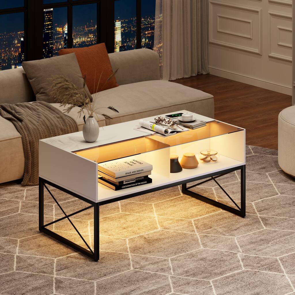 41" Wide Coffee Table With Led Light And Outlet