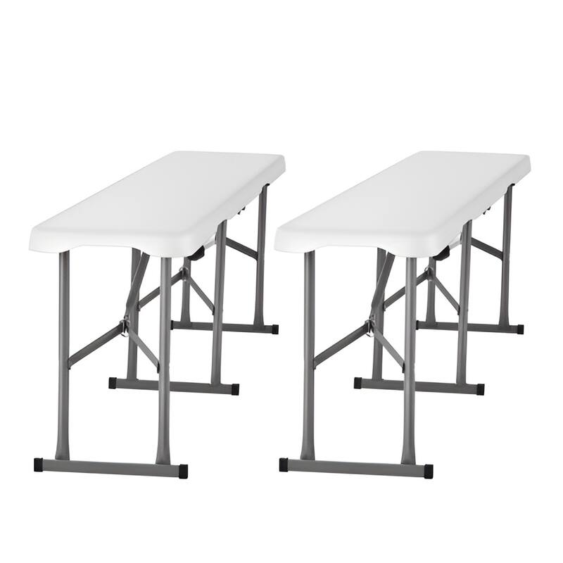 HDPE Folding Bench, 6FT Portable Outdoor Seating - 72” L x 11” W x 17” H - White-2PC