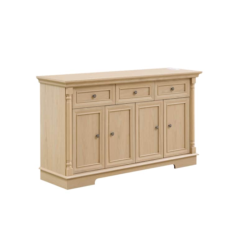 Sideboard Cabinet with Drawers & Doors, Multifunctional Wooden Coffee Bar Cabinet, Large Wall Cabinet with Roman Column Shape