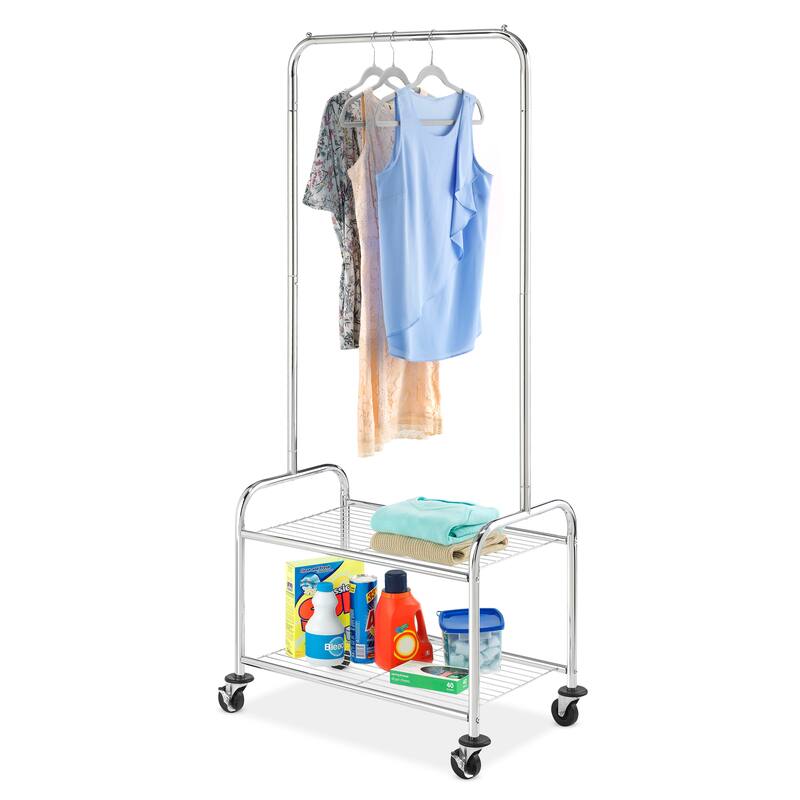 Whitmor Commercial Rolling Laundry Butler with Wire Storage Rack - Chrome