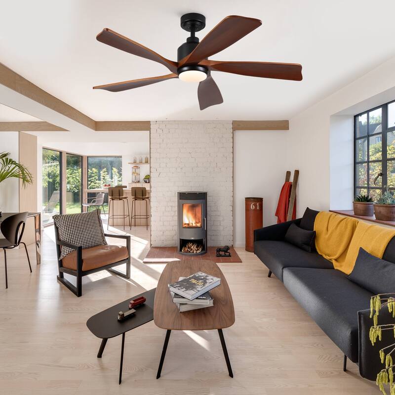 YUHAO SylvanAir Modern 52 in. Flush Mount Outdoor/Indoor Ceiling Fan with 3 Solid Wood Blades and DC Reversible Motor