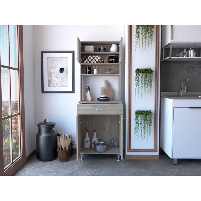 Santa Maria 1-Drawer 1-Shelf Area Pantry with Adjustable Metal Legs - Light Gray