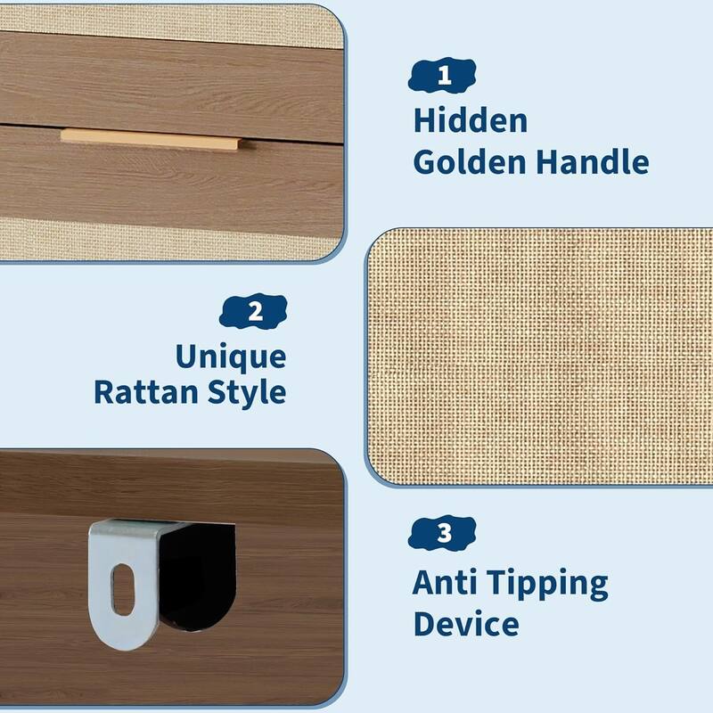 Boho 5 Drawer Dresser Storage Cabinet for Bedroom Living Room Hallway