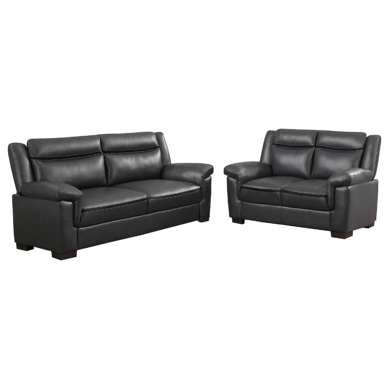 Araba 2 Piece Sofa and Loveseat Set, Gray, Faux Leather
