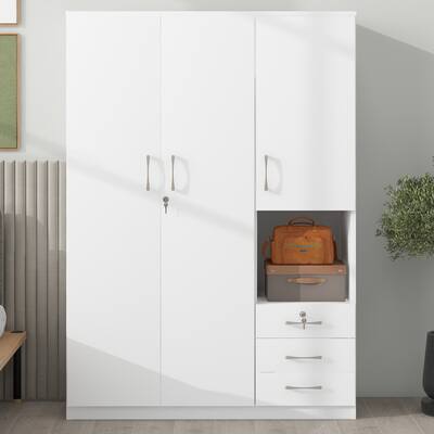 2-Doors Wooden Wardrobe Storage with Shelves and 3 Drawers