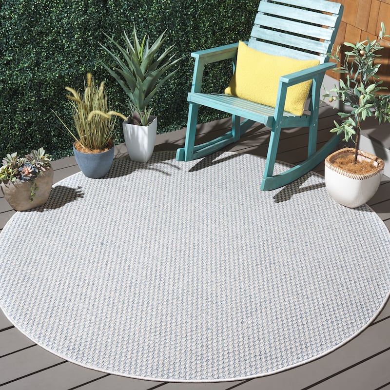 SAFAVIEH Sisal All-Weather Zhanat Transitional Indoor/Outdoor Rug - 5'3" Round - Blue/Ivory