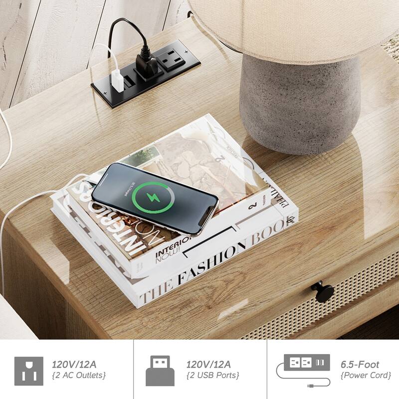 3 Piece Bedroom Set, Queen Size Bed Frame & Set of 2 Nightstands, Oak