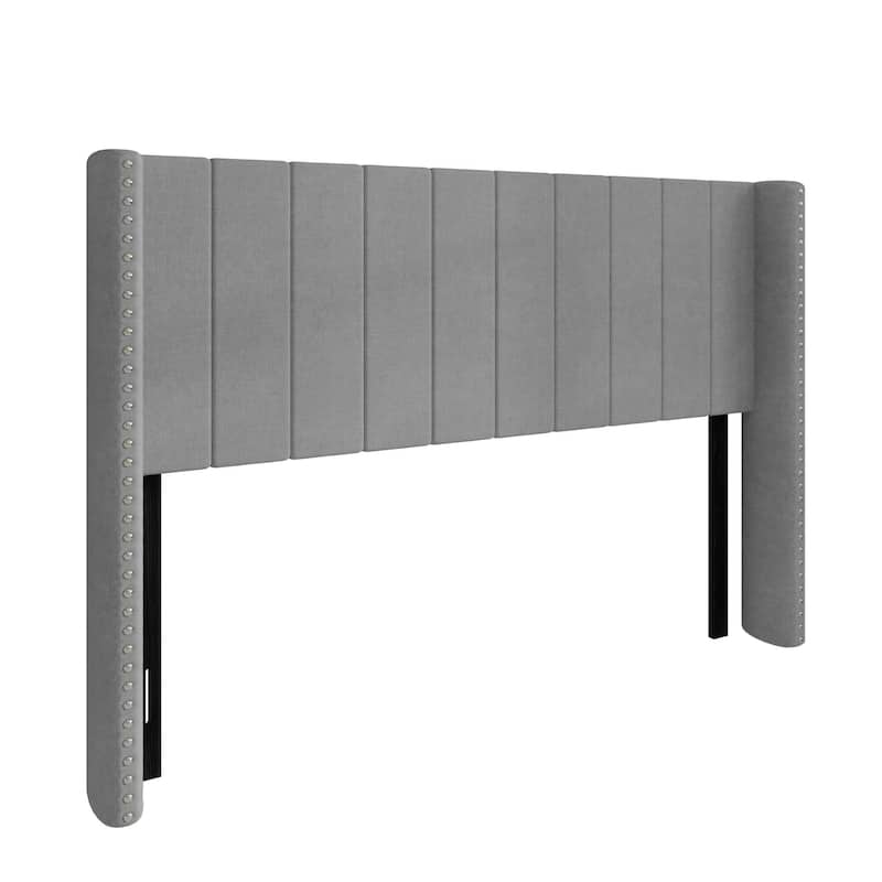 Clayfell Ipswich Upholstered Wingback Headboard with Nailhead Trim, Modern Vertical Channel Tufting, Easy Assembly