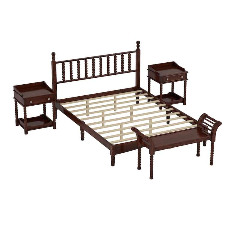 Retro Style Wooden Platform Bed Set