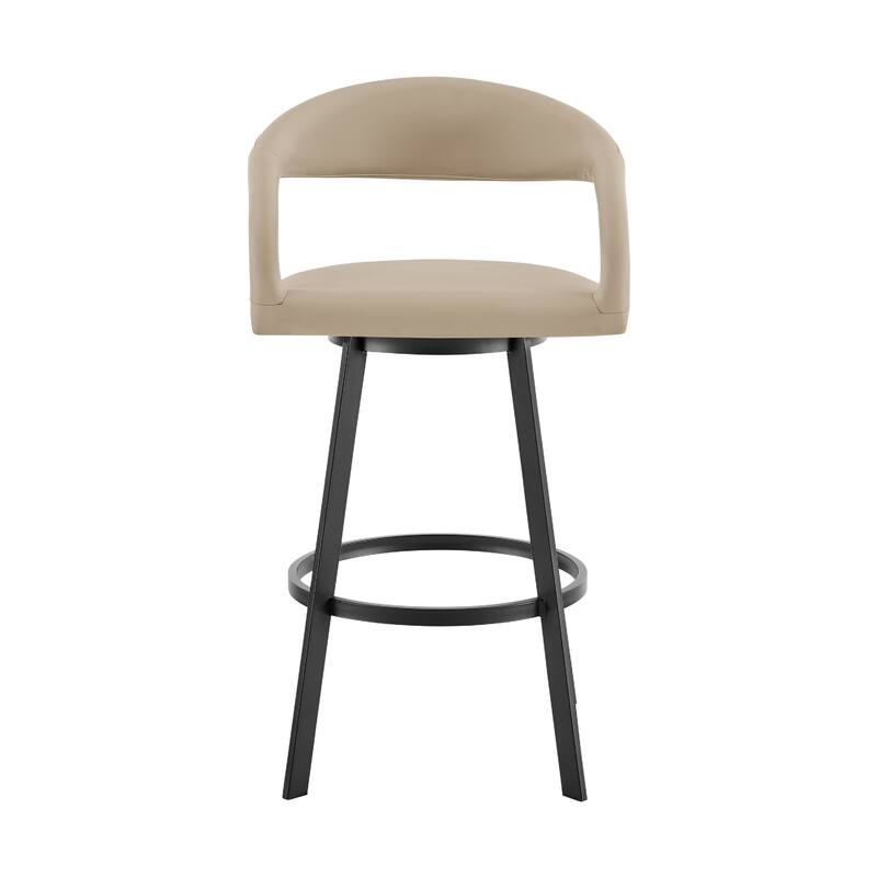Monie Swivel Barstool Chair, Curved Floating Back, Beige Faux Leather