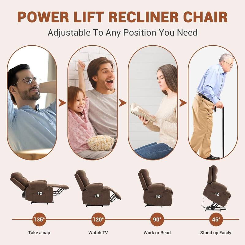 Oversized Power Lift Recliner Chair, Electric Reclining Sofa, Single Glider Recliner