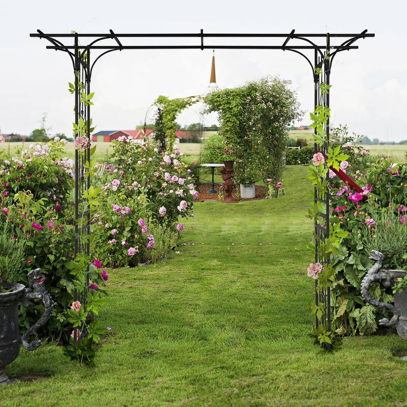 Black Matte Iron Garden Arch for Climbing Plants Vines Roses Backyard or Outdoor Decor - 58.3" x 16.1" x 85"