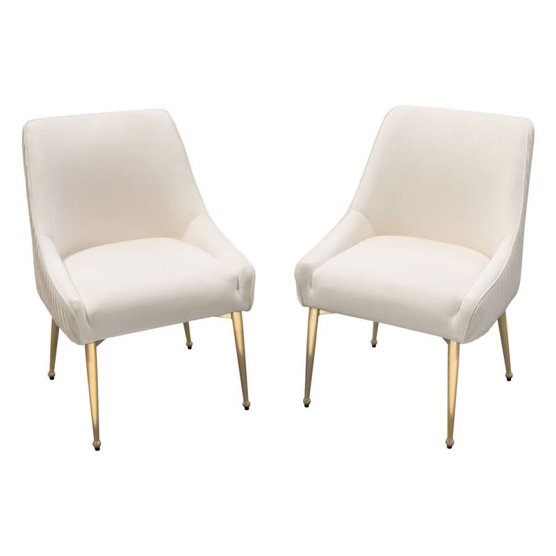 24 Inch Dining Chair, Set of 2, Cushioned Seating, Sloped Arms, Off White
