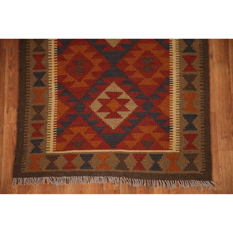 Reversible Red Kilim Oriental Area Rug Flat-weave Tribal Wool Carpet - 3'3" x 5'2"