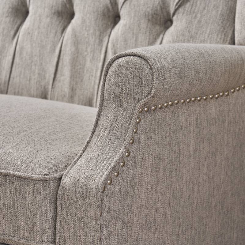 Wingback Lounge Sofa Chair, Tufted Push-Back Recliner with Nailhead Trim & Rolled Arms, Retro Living Room Chair with Wood Legs