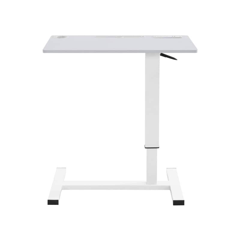 Height-Adjustable Overbed Table with Hidden Casters, Portable Bedside Desk with Tray, Pen Holder, USB & C-Type Ports
