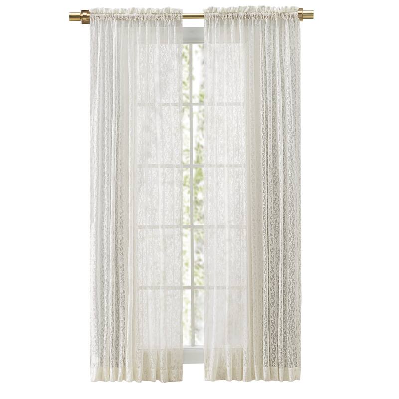 Woven Lace Elegant Sheer Rod Pocket with Header Panel - 54"W x 63"L - Natural