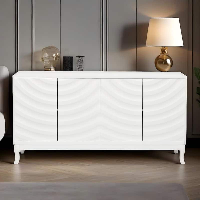 Elegant Sideboard Featuring Sophisticated Wavy Pattern Doors,Adjustable,Suitable for Study, Entryway and Living Room