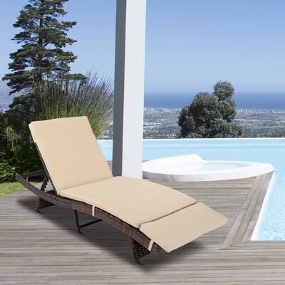 Outdoor Patio Single Adjustable Wicker Chaise Lounge with Cushion