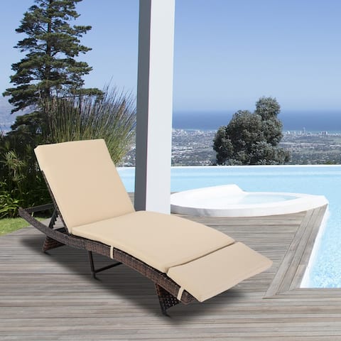 Outdoor Patio Single Adjustable Wicker Chaise Lounge with Cushion