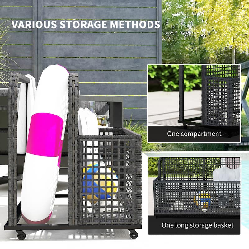 Two-Section Outdoor Storage Basket with Powder-Coated Steel Frame and Smooth Rolling Wheels - 43.25" L x 22.5" W x 28" H